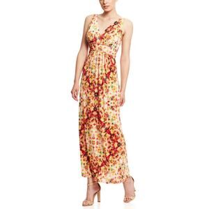 Christine Lightly Used Pleated Maxi Dress in Red Multi Tie-Dye Abstract Print